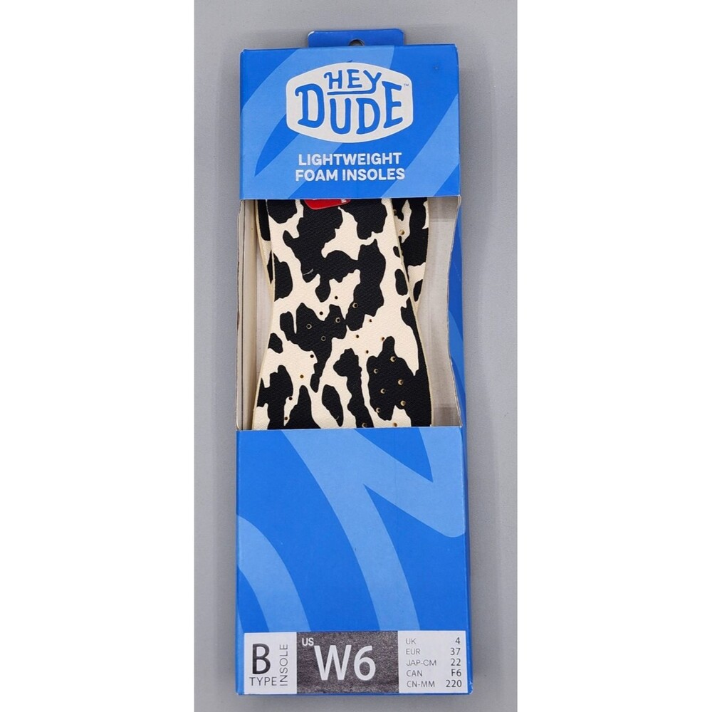Hey Dude Lightweight Foam Insoles Cow Pattern Type B Size W6 New